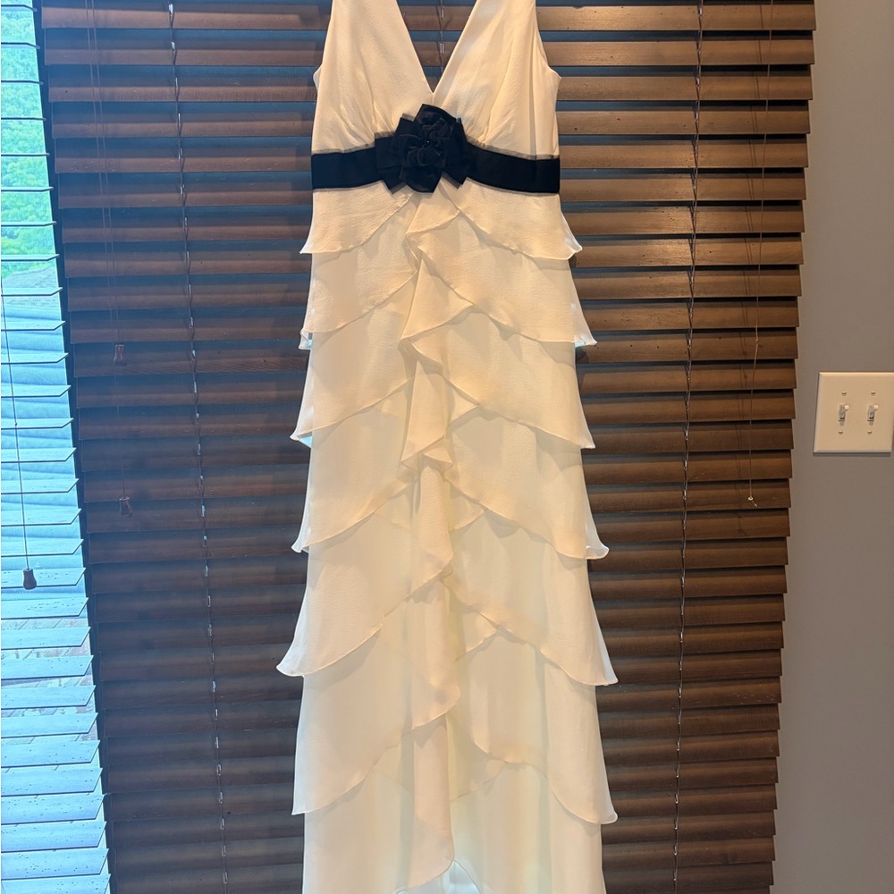 BCBGMaxAzria Cream Layered Maxi Dress with Black Waistband